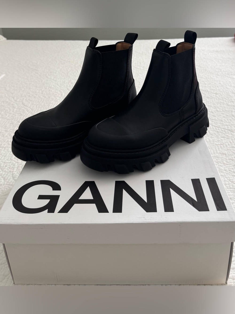 Ganni Black Chunky Lug-Sole Chelsea Boots